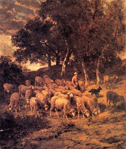Work: Charles Emile Jacque A Shepherdess and Her Flock